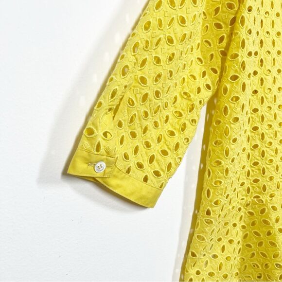 Bogner Women’s Size 12 Eyelet Yellow Button Front Jacket Three Quarter Sleeve - Picture 9 of 11